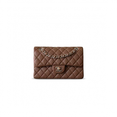 CHANEL MASTER SMALL CLASSIC DOUBLE FLAP BAG CAVIAR BROWN (23*14*6cm)